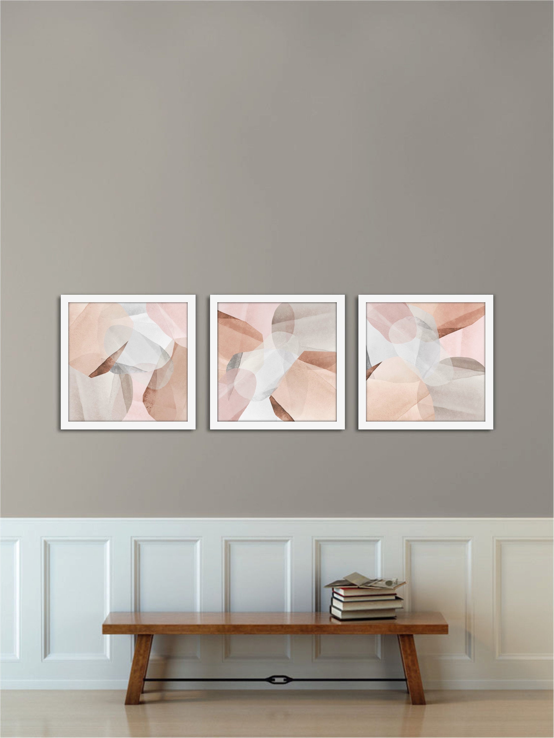 Neutral Wall Art Set of 3 PRINTABLE, Large Square Abstract Instant Download, Living Room Decor