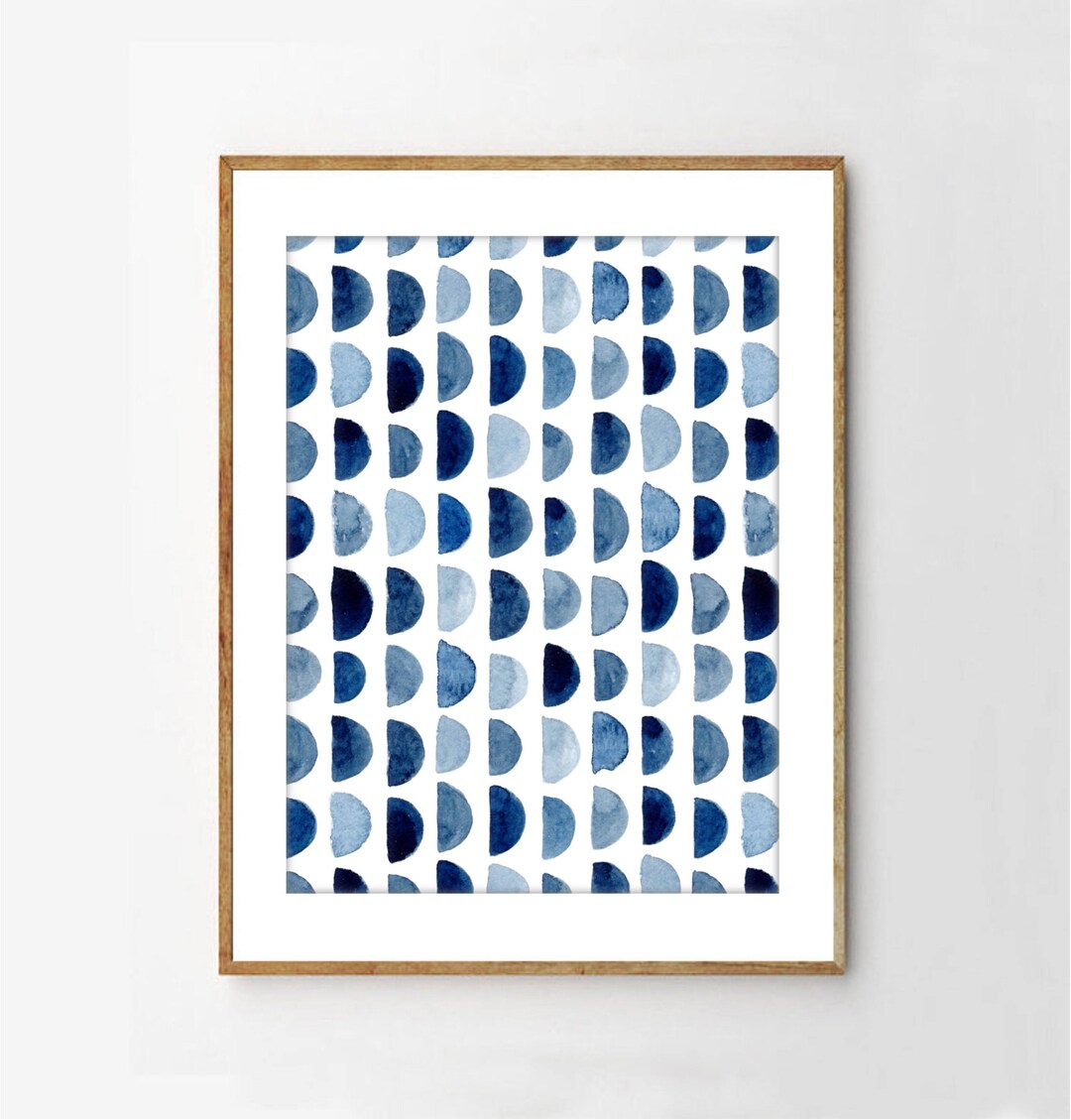 Large Wall Art Abstract Watercolor Print Indigo Blue Navy Coastal Boho