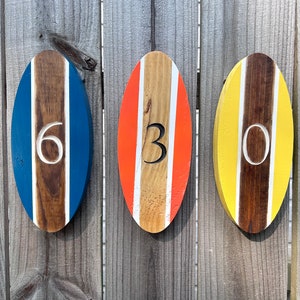Nautical House Numbers, seaside Surfboard mini decor , Wooden Surfboard Decor, Beach Decor, Surfboard, Beach decor, nautical decor