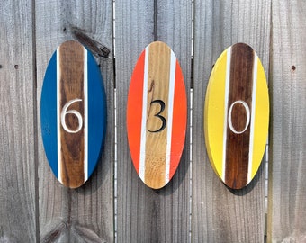 Nautical House Numbers, seaside Surfboard mini decor , Wooden Surfboard Decor, Beach Decor, Surfboard, Beach decor, nautical decor