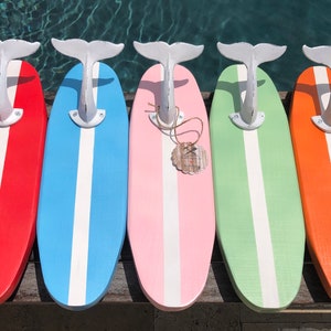 Surfboard Towel Rack, Wooden Surfboard Decor, Beach Decor, Surfboard Hooks, Beach Towel Hooks