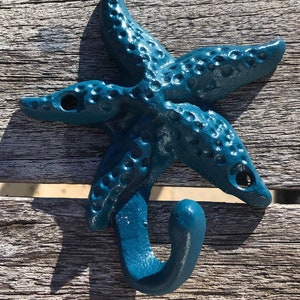 Shabby chic Starfish Hook 4” nautical themed home, cast iron, outdoor pool towel rack