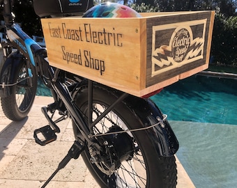 Wooden rear bike basket, handmade wooden crate /e-bike/lectric, Rad, Electra, bike basket, engraved bike crate carrier wooden - Large