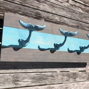 Coastal towel rack, Nautical Whale Tale Coat Rack, Towel Rack, Coat bathroom pool towel holder