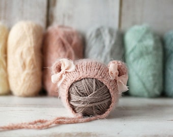 Crocheted Light Brown Fuzzy Teddy Bear Hat size Newborn SALE 50/% OFF SALE