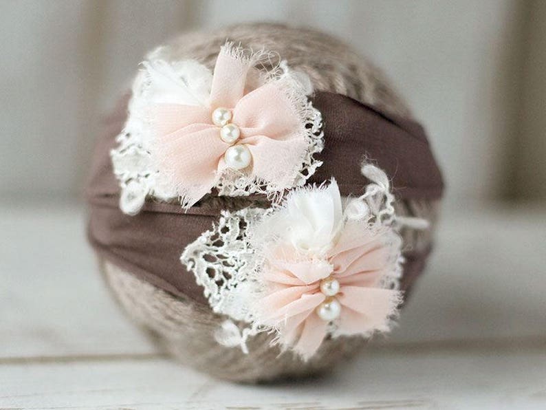 Newborn Flowers Newborn Tieback Tie back Pastel Headband Vintage Halo Baby Tieback Strech Newborn headband Halo Photo Prop