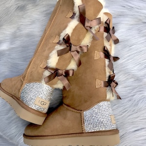 Swarovski Bling Ugg Boots Custom Swarovski Crystal Chestnut Bailey Bow Tall II