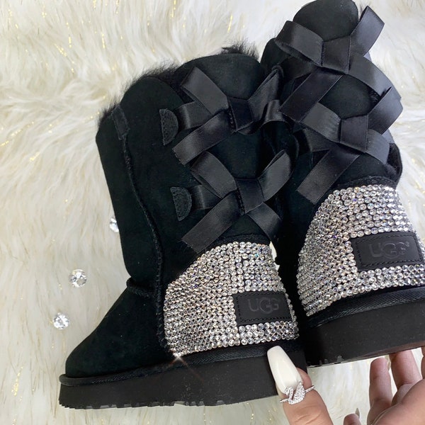 Swarovski Bling Ugg Boots Custom Swarovski Crystal Black Bailey Bow II