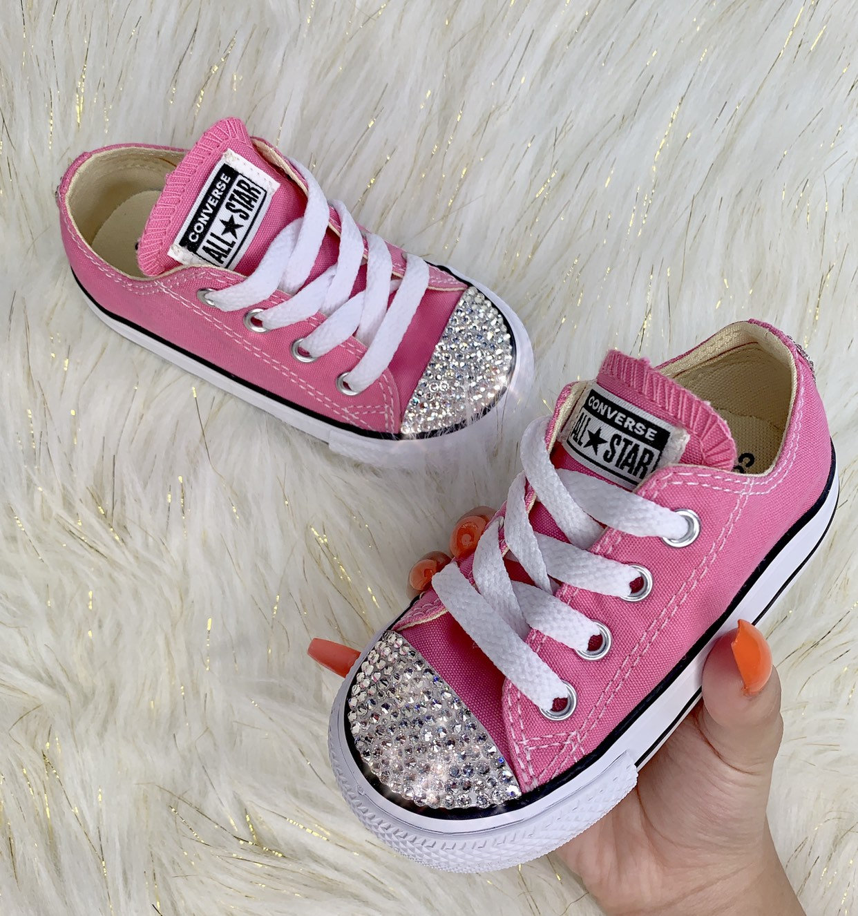 Pink Touch of Bling Converse Sneakers, Little Kids Shoe Size 11-3