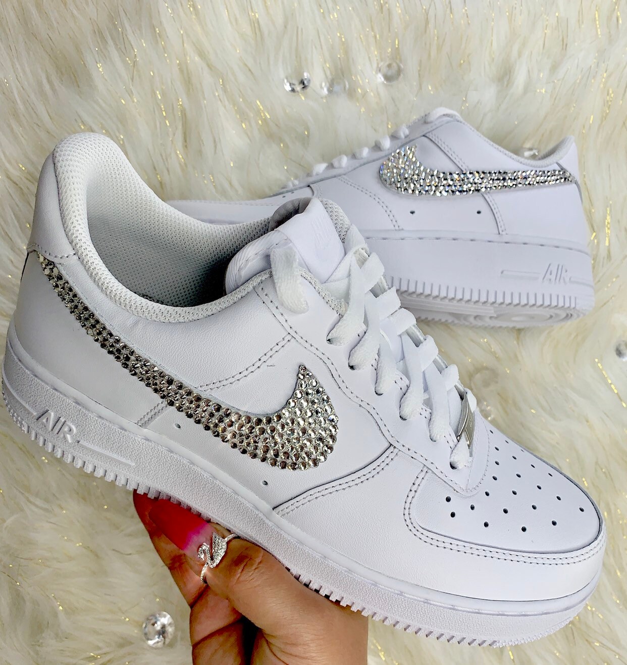 Men's Custom Swarovski Crystal Nike Air Force One White Wedding Kicks