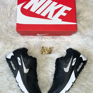 Bling Nikes Custom Swarovski Air 90 Women&#39;s Custom Sneakers Girl&#39;s Shoes Bedazzled Nike