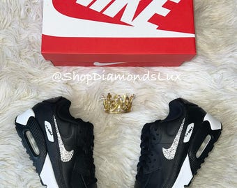 Bling Nikes Custom Swarovski Air 90 Women&#39;s Custom Sneakers Girl&#39;s Shoes Bedazzled Nike