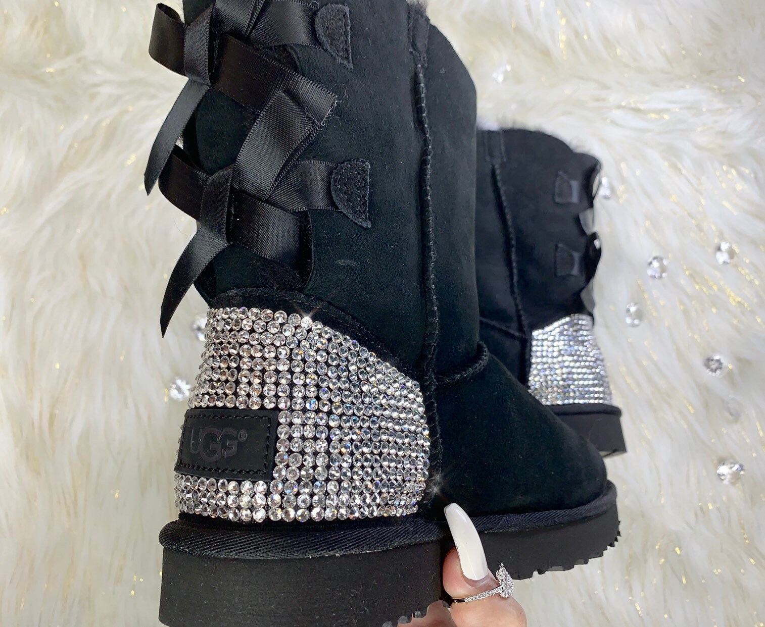 Swarovski Bling Ugg Boots Custom Swarovski Crystal Black Bailey Bow II