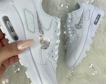 Nike Air 90 Bling Women&#39;s Custom White Sneakers Girl&#39;s Shoes