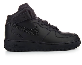 Men&#39;s Custom Swarovski Crystal Nike Air Force One Jet Black Diamond Swarovski Kicks