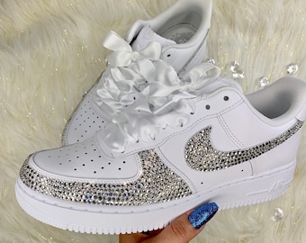 Men&#39;s Custom Swarovski Crystal Nike Air Force One White Wedding Kicks