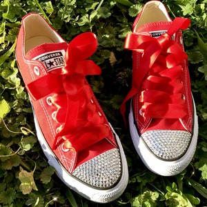 Red Converse With Swarovski Crystal Women&#39;s Bling Shoes