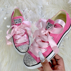Pink Converse With Swarovski Crystal  Women&#39;s Custom Bling Sneakers