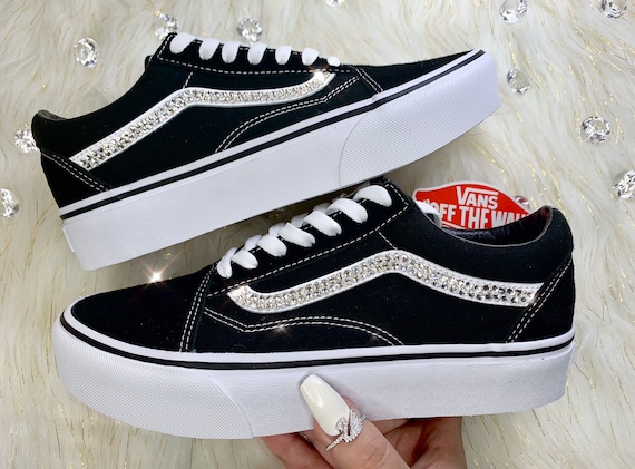 Men's Custom Swarovski Old Skool Platform Vans Encrusted With Swarovski Crystals | Men’s wedding Shoes | Diamond Sneakers