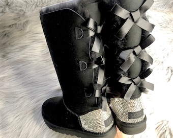 Swarovski Bling Ugg Boots Custom Swarovski Crystal Black Bailey Bow Tall II