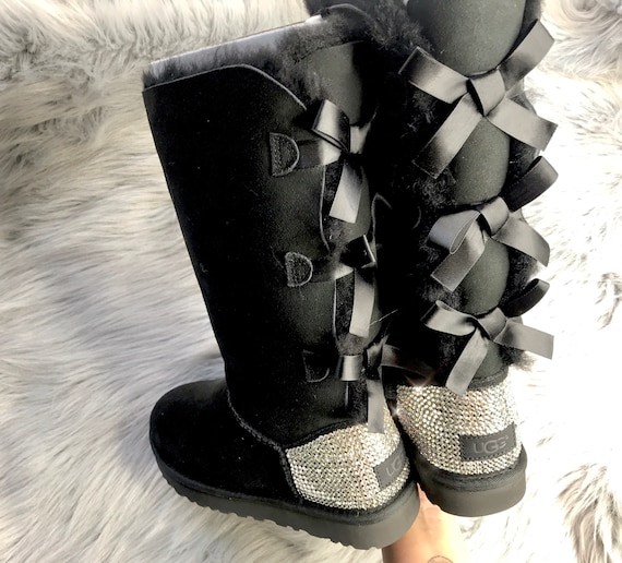 Botas Negras Ugg Negras Lazos Botas Ugg Con Cristales Swarovski