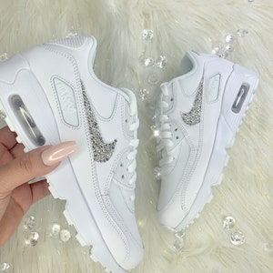 Swarovski Bling Nike Air 90 Women's Custom White Sneakers Girl's Shoes