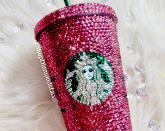 Pink Swarovski Crystal Custom Bling Bedazzle  Starbucks Tumbler Starbucks Ice Cold Coffee Cup