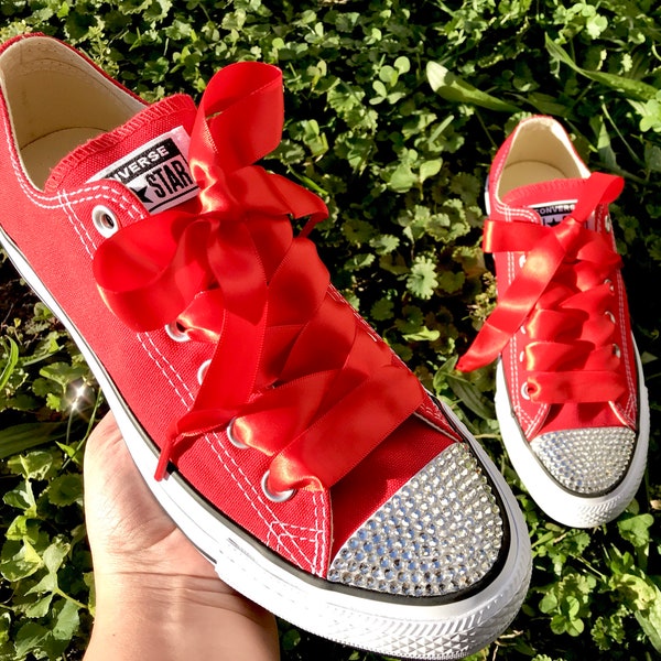 Bling Red Converse Swarovski Crystal All Star Low Top Women's Bling Diamond Sneakers