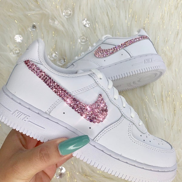 Pink Swarovski Crystal Nike Air Force One Low Top Women's Bling Shoes