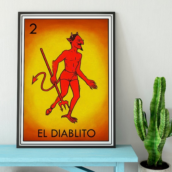 Loteria El Diablito Tin Sign Wall Decor for Hanging, Aluminum Panel Lottery Fiesta Party Favor