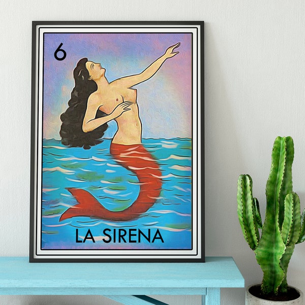 Loteria La Sirena Tin Sign Wall Decor for Hanging, Aluminum Panel Mermaid Lottery Fiesta Party Favor