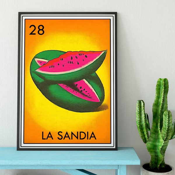 Loteria La Sandia Tin Sign Wall Decor for Hanging, Watermelon Aluminum Panel Lottery Fiesta Party Favor