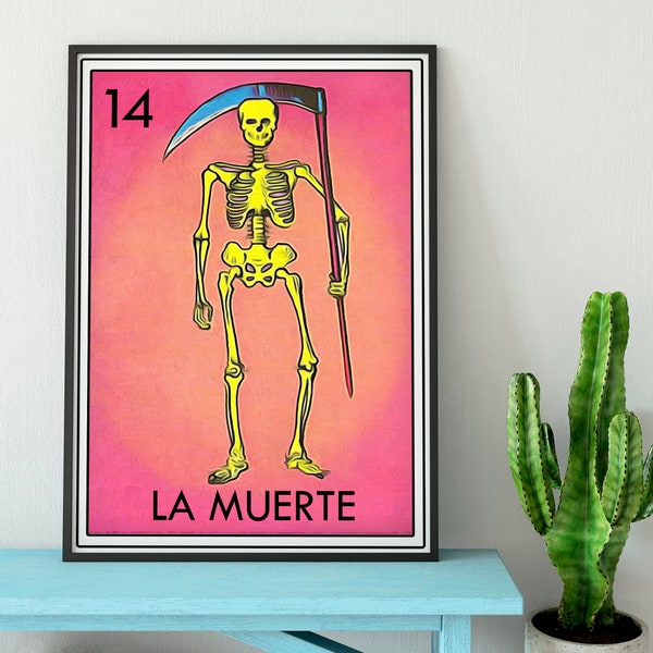 Loteria La Muerte Tin Sign Wall Decor for Hanging, Aluminum Panel Lottery Fiesta Party Favor