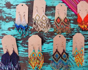 Seed Bead Fringe Earrings in various colors