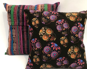 Sugar Skull Pillow Cover, Mexican Day of the Dead Skull Design, 18" x 18" Decorative Halloween Home Decor