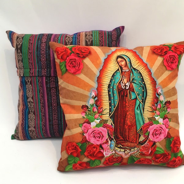 Virgin Mary Throw Pillow Cover, Our Lady of Guadalupe Decorative Pillow Cover, 18" x 18"