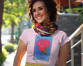 La Rosa Women's Tshirt, Mexican Loteria Fitted Blouse, Como La Flor Top