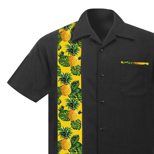 Pineapple Hawaiian Shirt, Retro Bowling Rockabilly Style Button Down Shirt