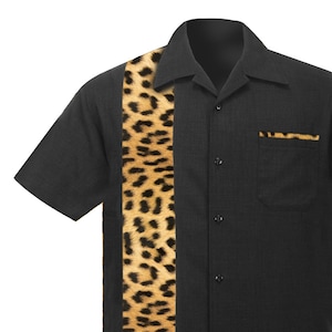 Men&#39;s Leopard Print Rockabilly Shirt , Vintage style Retro 50&#39;s Bowling Shirt