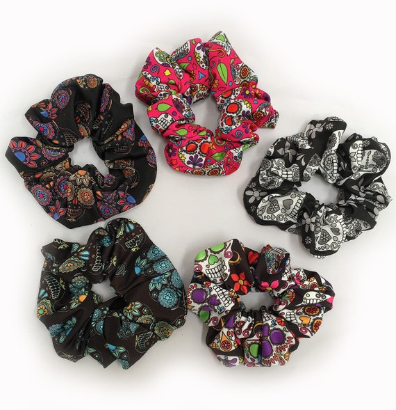 Sugar Skulls Hair Scrunchies 5 Pack Hair Ties Day Of The Etsy