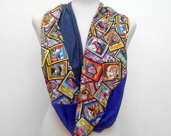 Infinity Scarf with Vintage Firecracker Labels, Loop Scarf, Circular Scarf