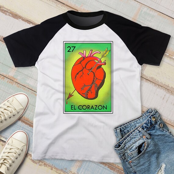 Mexican Loteria Tshirts - El Corazon T Shirt Grunge Version Mexican Loteria Tshirts - El Corazon T Shirt Grunge Version