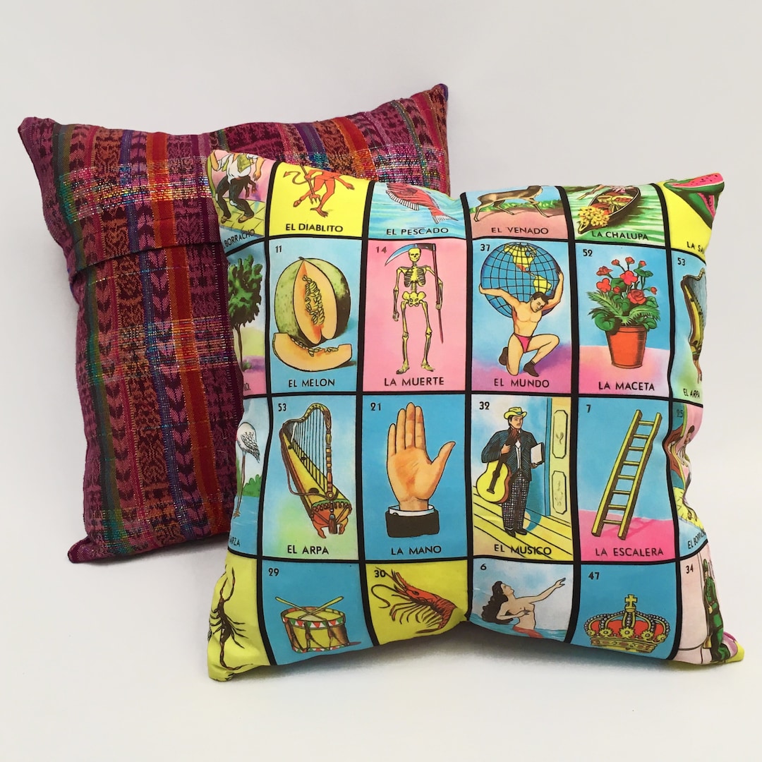 Loteria Pillow Cover, Mexican Lottery Decorative 18 X 18 Throw Pillow