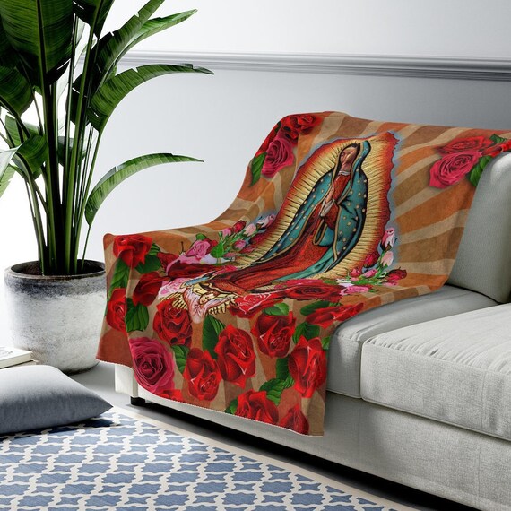 Virgin Mary of Guadalupe Throw Blanket, Velveteen Plush, Fleece
