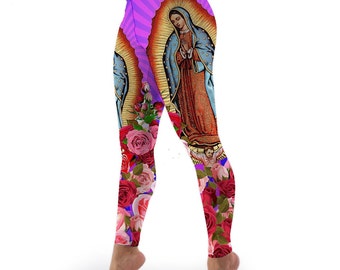Our Lady of Guadalupe Spandex Leggings, Virgin Mary High-waist Yoga Pants Stretch Tights
