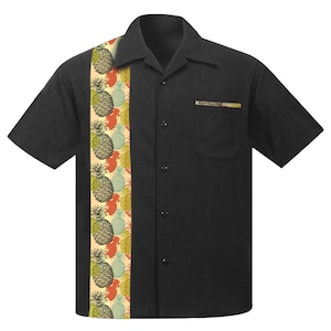 Hawaiian Bowling Shirt, Rockabilly Shirt with Pineapple Print, Retro style