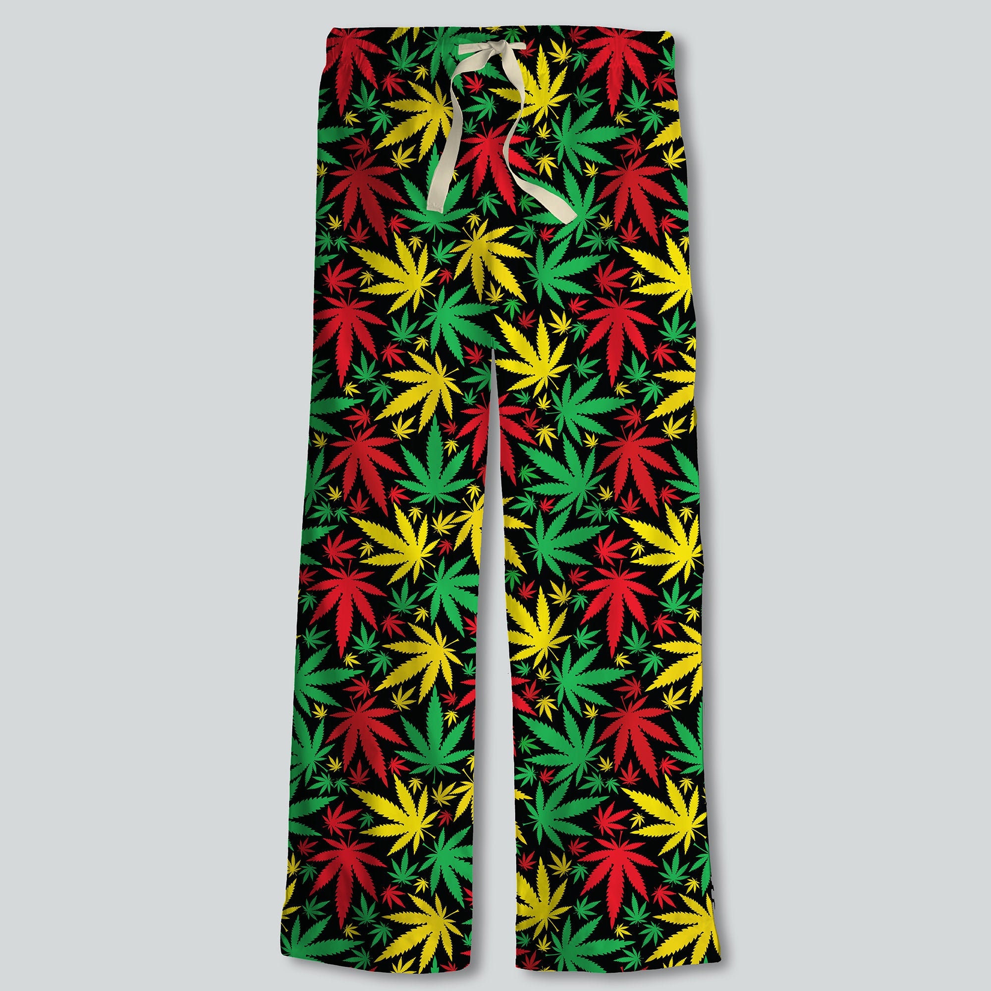 Rasta Colors Pajama Bottoms Drawstring Lounge Pants Cannabis Leaves Print Etsy UK