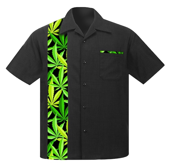 Chemise Bowling avec feuilles de marijuana chemise Rockabilly Hawaiian Retro Style Button Down Etsy France