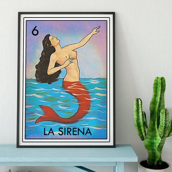 Mexican Loteria Wall Sign La Sirena Wall Hanging Vintage Aluminum Tin Sign