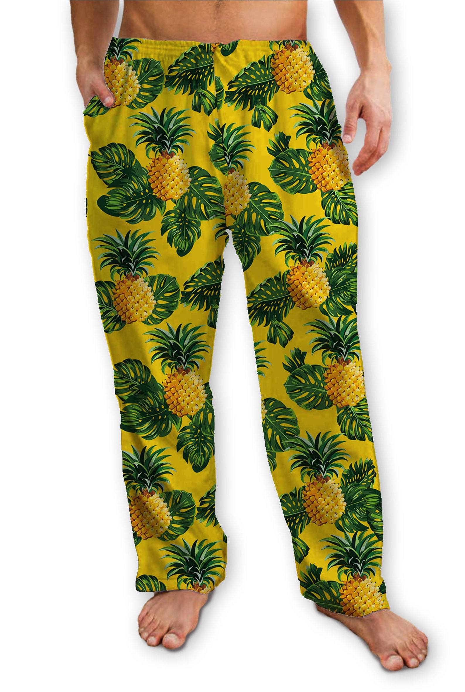Pineapple Pajama Pants, Workout Pants, Drawstring Lounge Pants With Tropical Pineapple Print